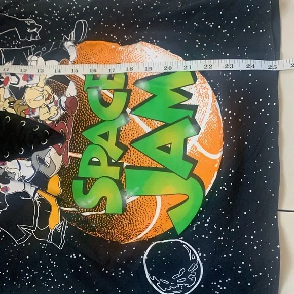 Vintage Space Jam T Shirt Womens Medium Looney Tunes Black Laced Short Sleeve - Picture 7 of 7
